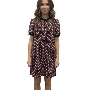 ZARA Chevron Zig Zag Knit Shift Dress Mini Short Sleeve Retro 60s Mod Size S